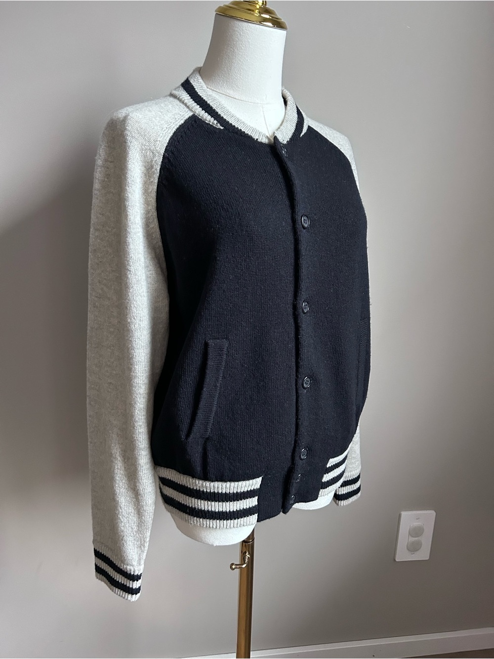 MOTHER Denim "The Letterman Sweater" Cardigan wool cashmere preppy neutral